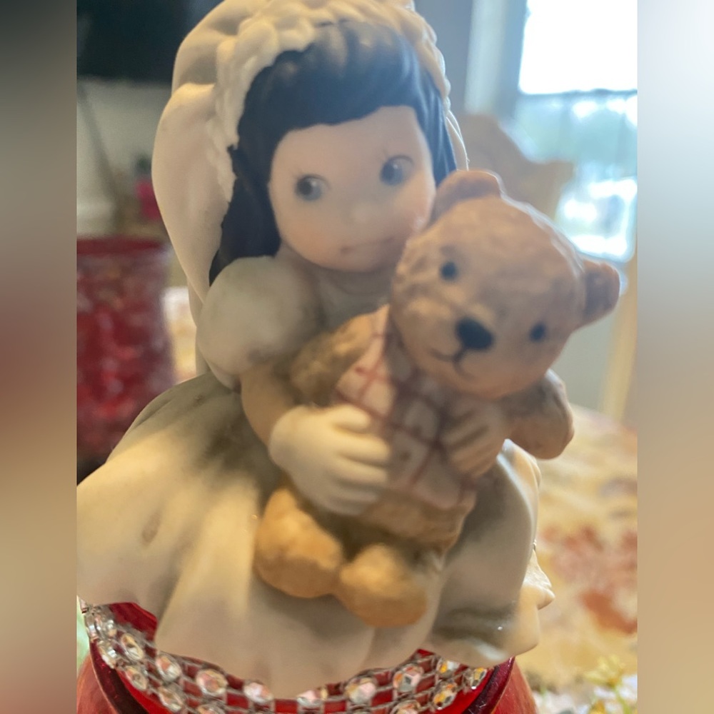 Precious moments bride w teddy bear